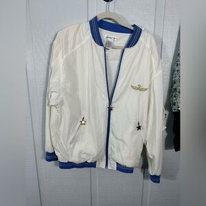 Janeve Vintage 1980s Womens Blue White Star Accents Windbreaker Size Large EUC